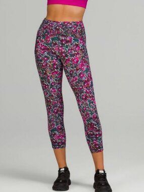 lululemon athletica Floral Performance Leggings in Black Pink Teal High Waist 8